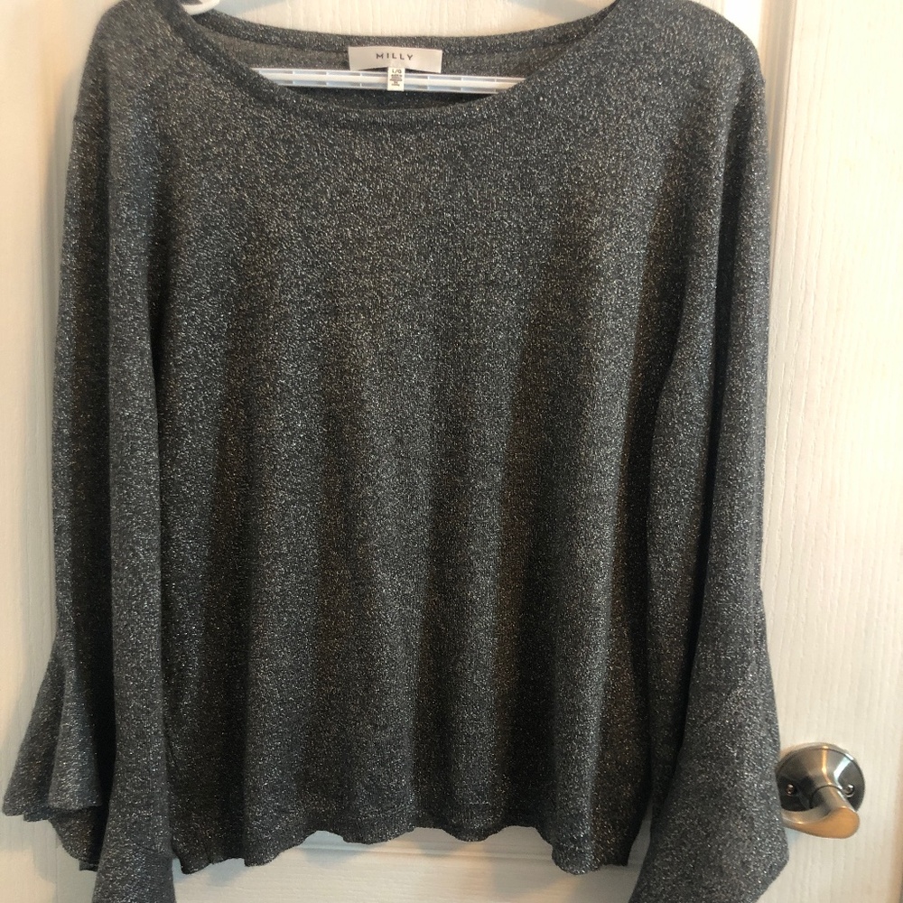 NWOT Milly Luxury Brand Large Grey Silver Metallic Sweater